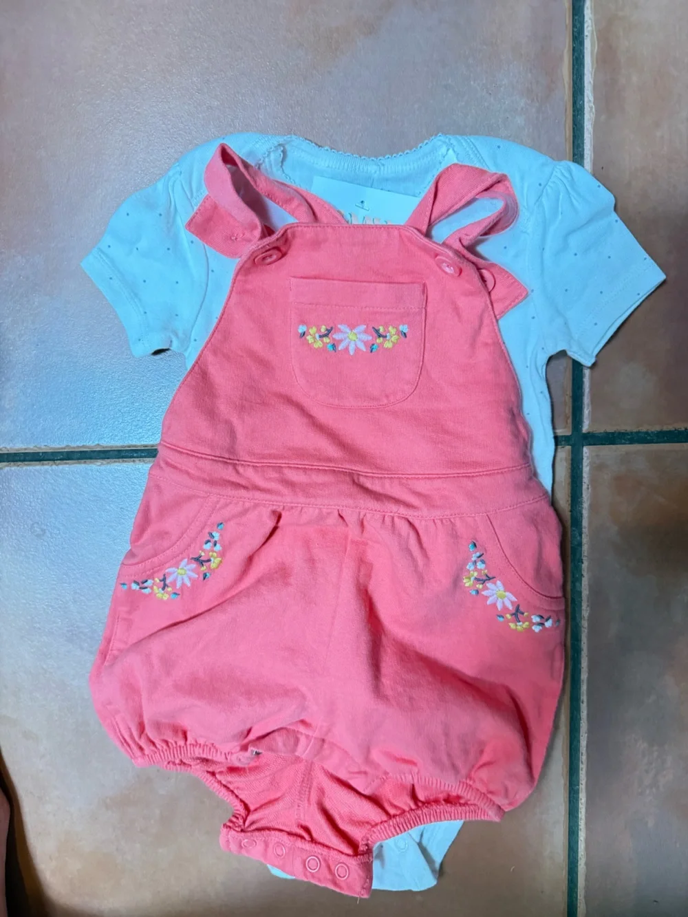 Carter's Coral Pink Embroidered Girls' Overall Dress Set